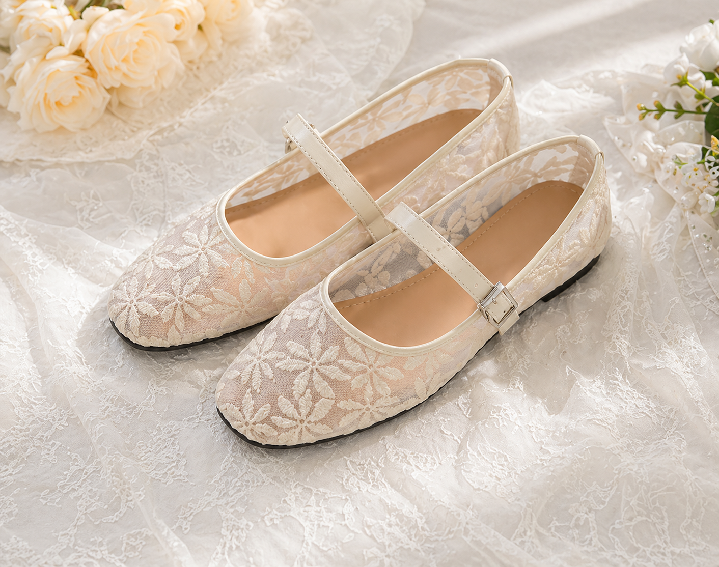 Velmora Noir Lace Mary Janes