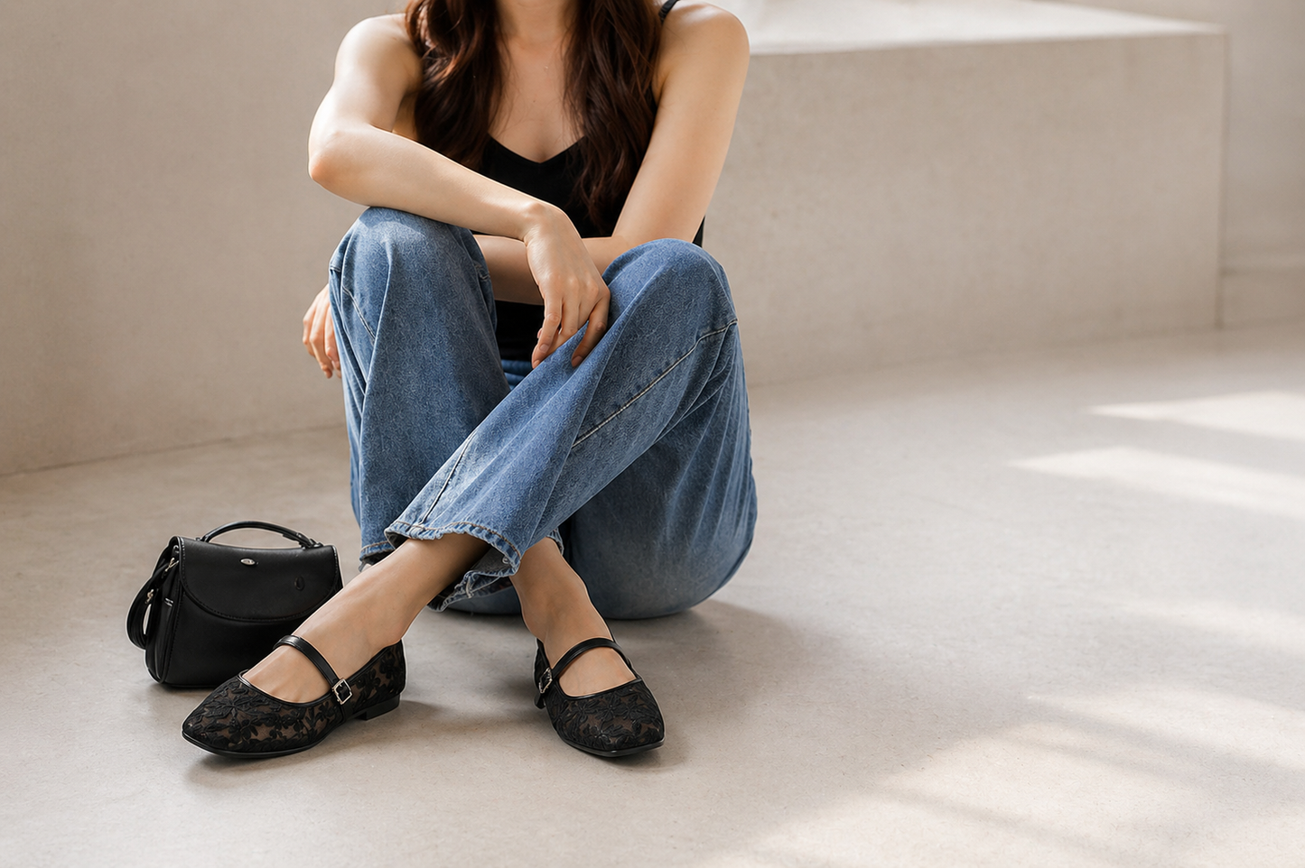Velmora Noir Lace Mary Janes