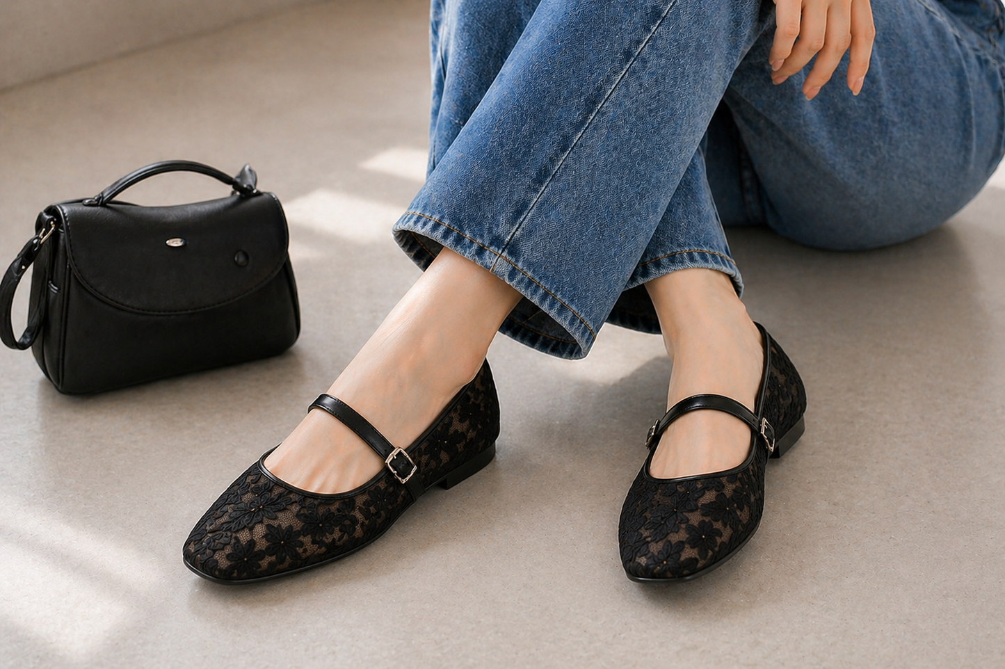 Velmora Noir Lace Mary Janes