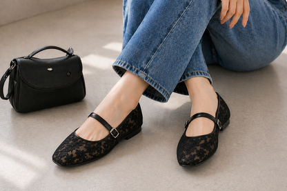 Velmora Noir Lace Mary Janes