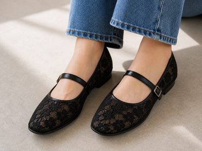 Velmora Noir Lace Mary Janes